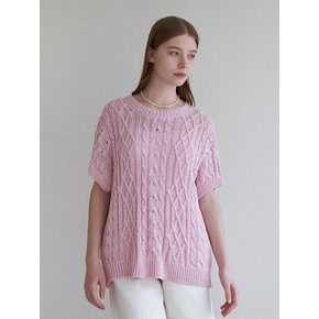 Back point half sleeve knit - pink