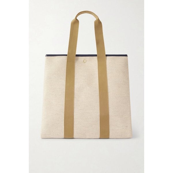 휘 드 베르누이 트라베르세 샤기 라지 웨빙 가죽 트리밍 캔버스 토트백 46376663162985776