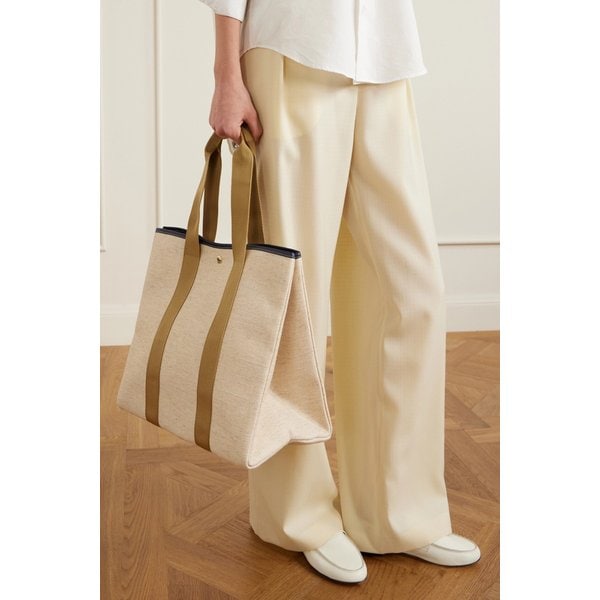 휘 드 베르누이 트라베르세 샤기 라지 웨빙 가죽 트리밍 캔버스 토트백 46376663162985776