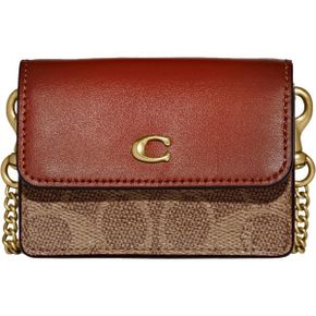 미국 코치 여성지갑 Coach Womens Colorblock Coated Canvas Signature Half Flap Card Case Tan