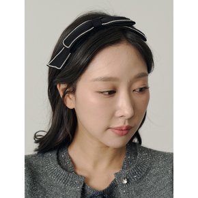 Art Deco Jewel Satin Ribbon Hairband_Black