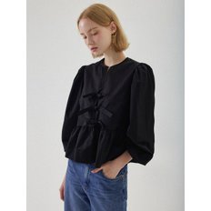 Julie Puff Long Sleeve Blouse - Black