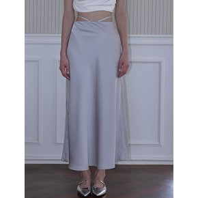 Side Strap Satin Long Skirt [Silver]