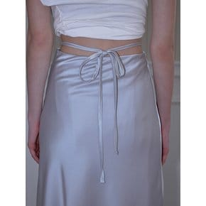 Side Strap Satin Long Skirt [Silver]