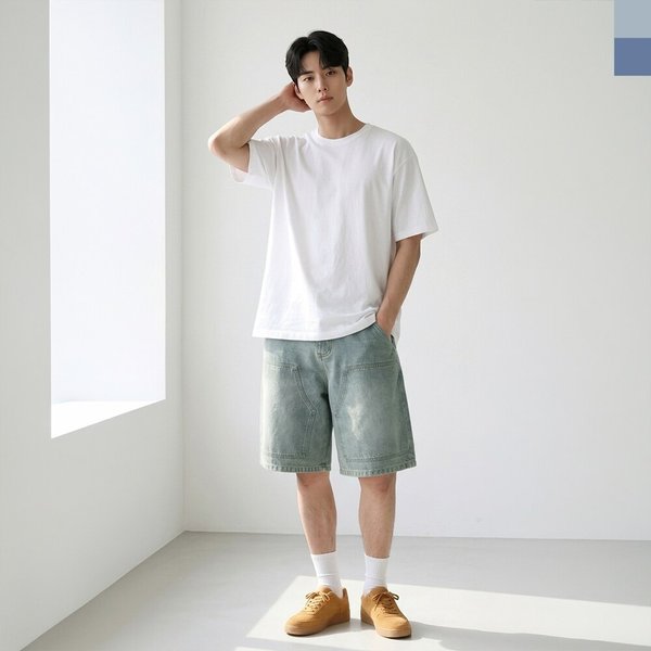 남자 버뮤다 워싱 패치 밴딩 데님 반바지DJ-JEH-SACC2008M