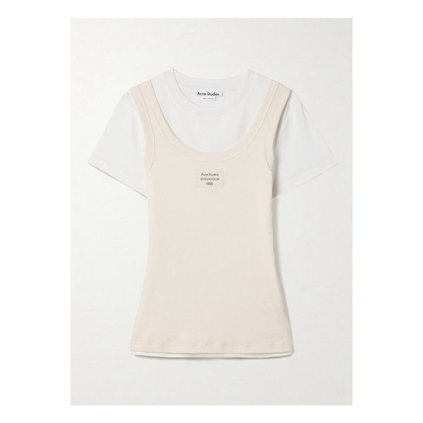 레이어드 아플리케 골지 코튼 혼방 저지 티셔츠 화이트 1647597355986857