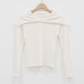 여성용 날개 카라 골지 티셔츠_P333639559