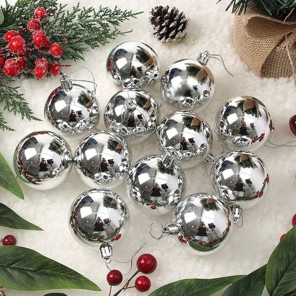 실버 유광볼 12p세트(6cm) 트리 장식구슬