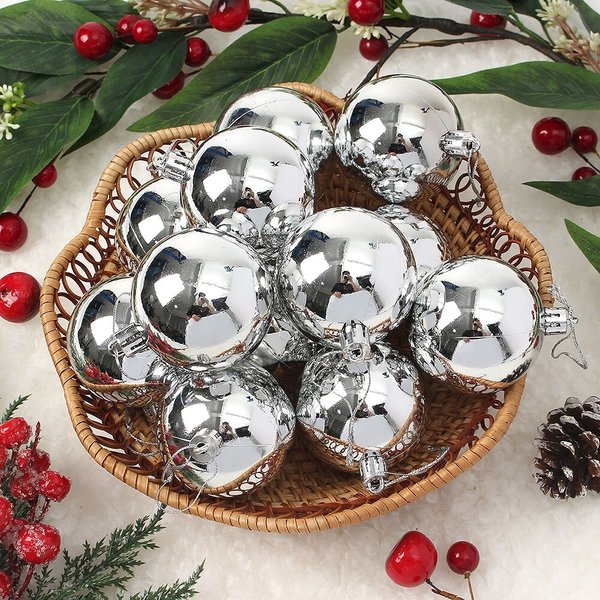 실버 유광볼 12p세트(6cm) 트리 장식구슬