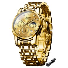 올레프OLEVS gold watch for men 시계 남성 골드 시계 남성 패션 신사 크로노 그래프 문 페이즈