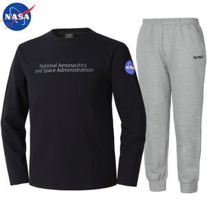 NASA 나사 남녀공용 면 세미 오버핏 티셔츠+조거팬츠 세트 N-455UBK+N-350PML 남자 여성 긴팔티