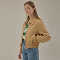 Leather patch crop zip-up blouson_Beige