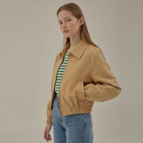 Leather patch crop zip-up blouson_Beige