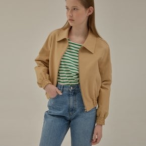 Leather patch crop zip-up blouson_Beige