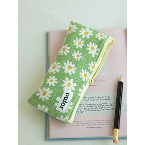 flat pencil case - marguerite green (topside zipper)