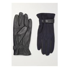 Guildford Mélange Flannel and Leather Gloves 블루