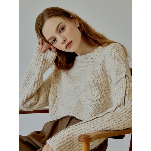 [리퍼브] Stitch line crop knit (cream)