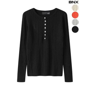 버튼 디테일 헨리넥 골지 케이블 니트_P439985960