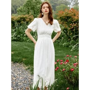 WD_V-neck embroidery long dress_WHITE