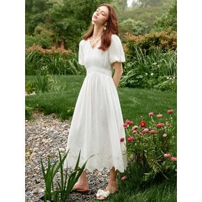 WD_V-neck embroidery long dress_WHITE