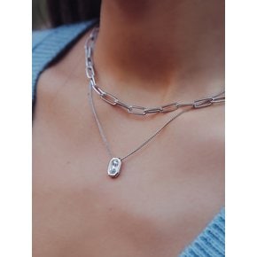 SLIM SHINY PENDANT 2CHAIN NECKLACE SILVER TRANSPARENT