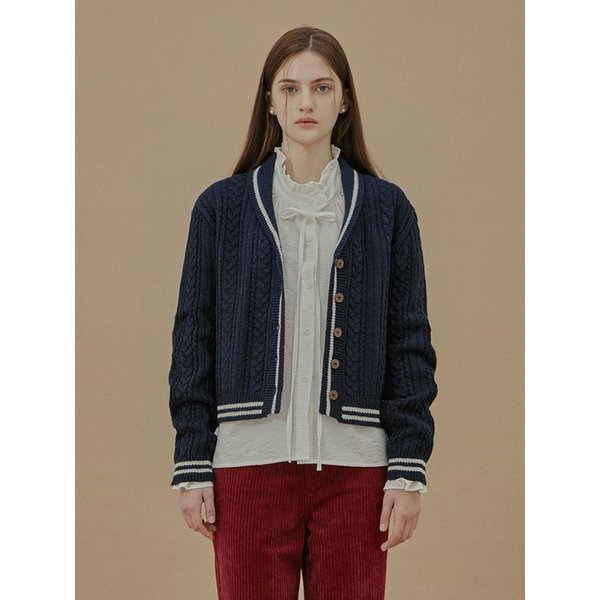 아이니 꽈배기 카라 울 가디건