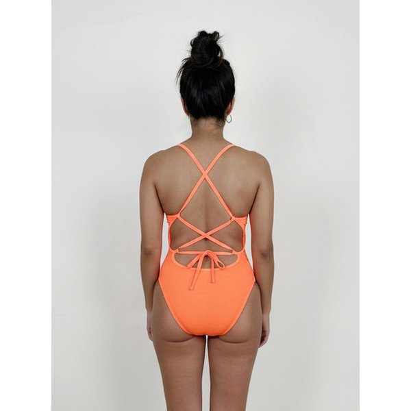 오렌지 카키 리버시블 여자 원피스 타이백 수영복