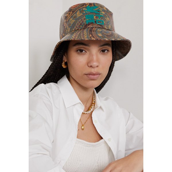 아플리케 페이즐리 프린트 쉘 버킷 햇 버건디 43769801096441604