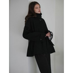 Belted High-Neck Half Coat [Black]