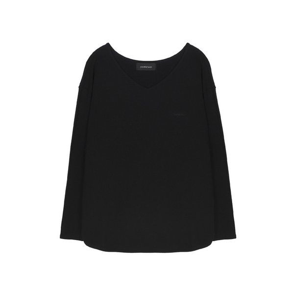 V-NECK WARM LAYERED LONG SLEEVE TSHIRT_BLACK
