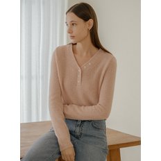 Feminine V-neck cropped knit_Pink