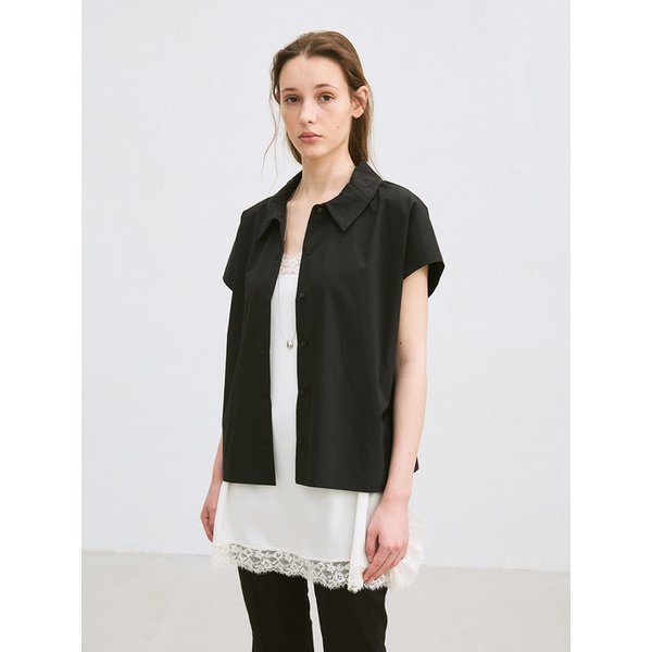 wrinkle-collar cap sleeve shirt (black)