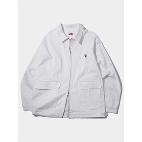 Big Pocket Cotton Collar Zip-Up Trucker Jacket Jumper [Ivory]