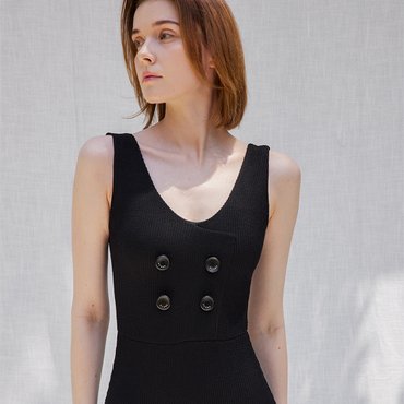 플라주 Classic four buttons swimsuit_black