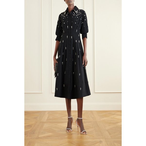 심카이 재즈 크리스탈 진주 장식 코튼 블렌드 포플린 셔츠 원피스 46376663162946692