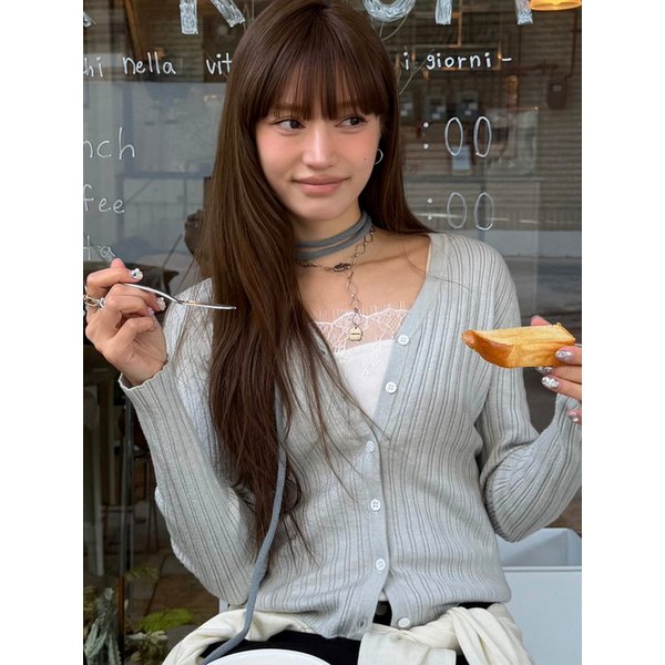 스트럭쳐 립 브이넥 가디건 그레이 OU1880