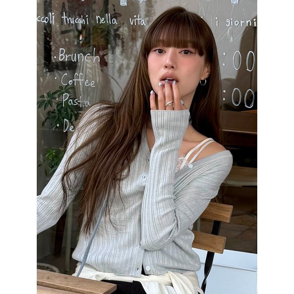 스트럭쳐 립 브이넥 가디건 그레이 OU1880