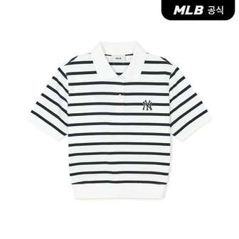 MLB [코리아공식]여성 바시티 스트라이프 크롭 카라 티셔츠 NY (Ivory)