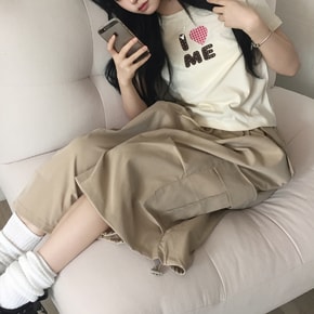 아이러브 하트 체크 패치 슬림 크롭 반팔 티셔츠5color