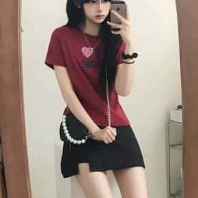 아이러브 하트 체크 패치 슬림 크롭 반팔 티셔츠5color