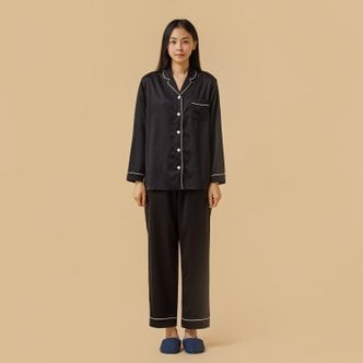 JAJU *정상가 49,900원*여 새틴 컬러 파자마 세트_BLACK