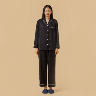 JAJU *정상가 49,900원*여 새틴 컬러 파자마 세트_BLACK