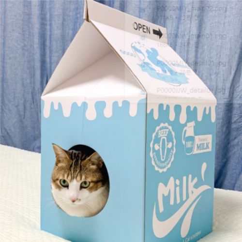 고양이 숨숨집 우유상자 스크래쳐 흰우유 하우스