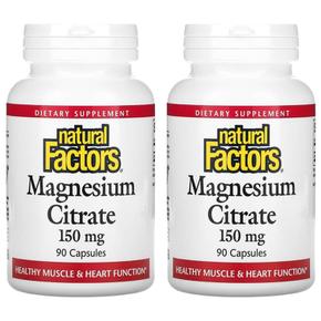 [해외직구] Natural Factors 네추럴팩터스 마그네슘 시트레이트 150mg 90캡슐 2팩