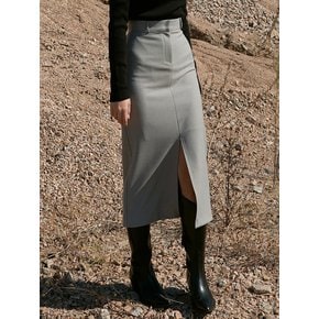 OU756 rayon slit long skirt (light khaki)