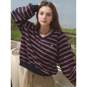 Emblem V-neck Sweatshirts - Navy Stripe