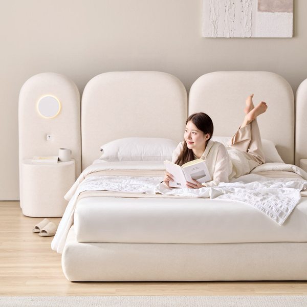 오세르 친환경 E0 호텔침대 기능성 조야 패브릭 LED조명 평상형 침대프레임 Q/K 공용