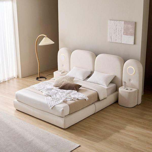 오세르 친환경 E0 호텔침대 기능성 조야 패브릭 LED조명 평상형 침대프레임 Q/K 공용