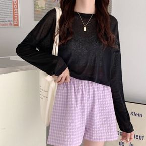 반바지 숏팬츠 여름 여성체크 캐주얼 팬츠 숏 체크퍼플