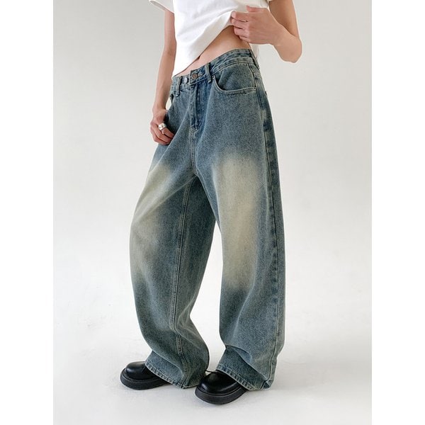 [9449] 투버튼 미디엄인디고 와이드 데님팬츠